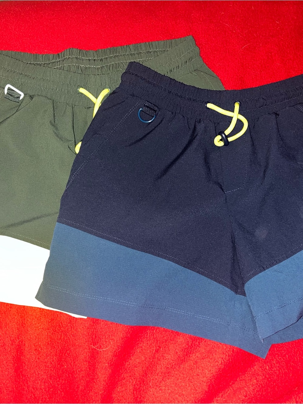 Te Verde Men's Navy & Olive Athletic Shorts with Yellow Drawstrings